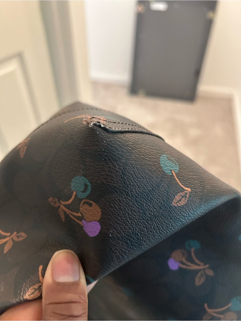 Coach Black Tote with Teal, Purple and Brown Cherry Print - Picture 8 of 11